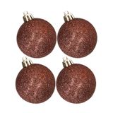 Cosy&Trendy 4x stuks kunststof glitter kerstballen donkerbruin 10 cm