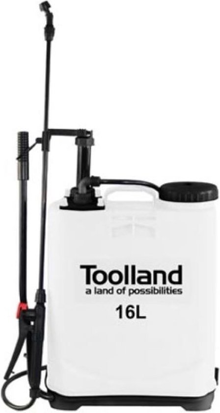 Toolland Rugspuit, sproeilans, 3 sproeikoppen, niveau-indicator, draagriem, 16 liter, pompsysteem, wit/zwart