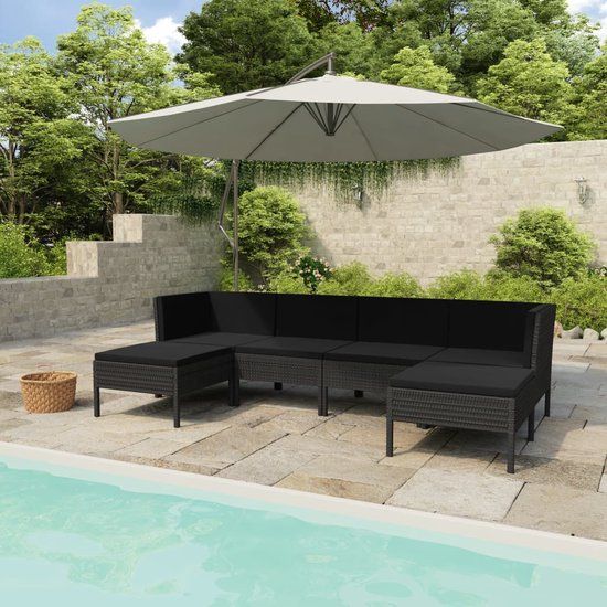 The Living Store Loungeset XYZ - 6-delig - Zwart - PE-rattan - Gepoedercoat staal