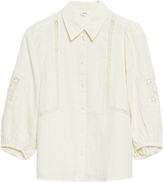 s.Oliver Blouse Lichtbeige Katoen Gebloemd Driekwart Mouw Regular Fit Vrouwen