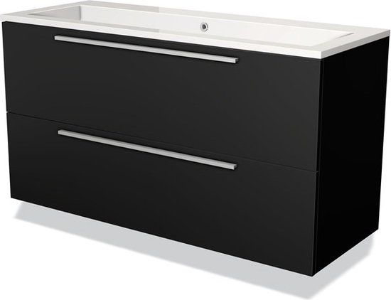 Maxaro Badkamermeubel 120cm Modulo Mat Zwart 2 lades Vlak Wastafel Mineraalmarmer