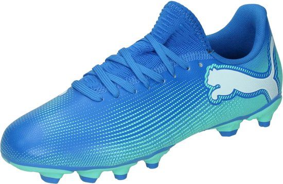 PUMA Future 7 Play FG/AG Jr Voetbalschoenen - Hyperlink Blue/Mint/White - Maat 32