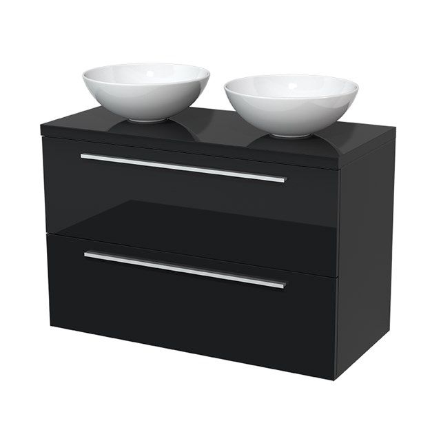 Maxaro Badkamermeubel Modulo Plato 100cm Hoogglans Zwart 2 Lades