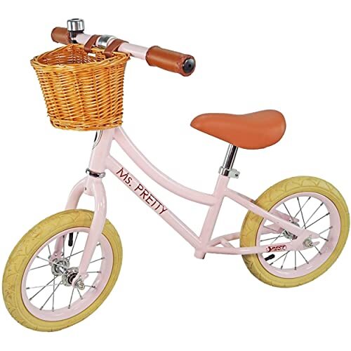 Best Sporting Retro loopfiets voor kinderen vanaf 3 jaar, met bel en mand, 12 inch wielen (30,6 cm) (rosé)