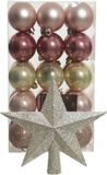 Shoppartners Bv Boules de Noël 30x pc - rose/champagne- 6 cm -avec étoile topper champagne- plastique