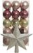 Shoppartners Bv Boules de Noël 30x pc - rose/champagne- 6 cm -avec étoile topper champagne- plastique
