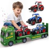 Tracteur jouet avec remorque - Transporter avec lumière et son - Bleu et rouge - Dès 3 ans