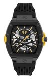 Philipp Plein The $Keleton 2.0 PWJFA1526 Horloge - Siliconen - Zwart - Ø 44 mm