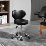 Tabouret à roulettes, tabouret de massage - Tabouret de travail pivotant à 360° - Hauteur d'assise réglable de 49 à 64 cm, dossier ergonomique - Métal chromé avec revêtement synthétique noir