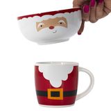 HOME DECO FACTORY, KA0403, Ceramic Christmas mug and bowl, festive and colorful design, perfect for parties, dishwasher and microwave safe, size: 300ml, color: red