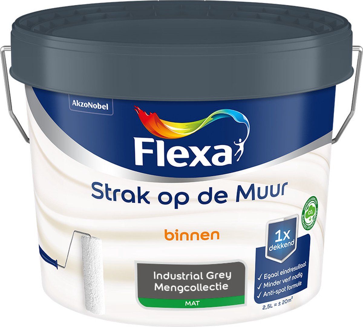 FLEXA Strak op de muur Muurverf - Industrial Grey - 2,5 liter
