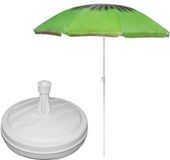 Merkloos Tuin parasol - met vulbare parasolvoet - doek kiwi print groen - D160 cm - polyester - Camping - UV straling bestendig