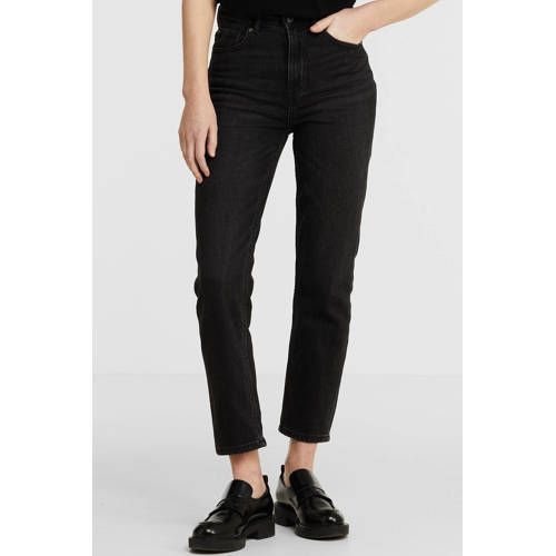 ONLY ONLEMILY Cropped High Waist Straight Fit Jeans - Black Denim