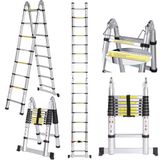 Nictemaw 5M Scala Telescopica in Alluminio Scala Retrattile pieghevole, capaciteit 150 kg (2,5 m + 2,5 m)
