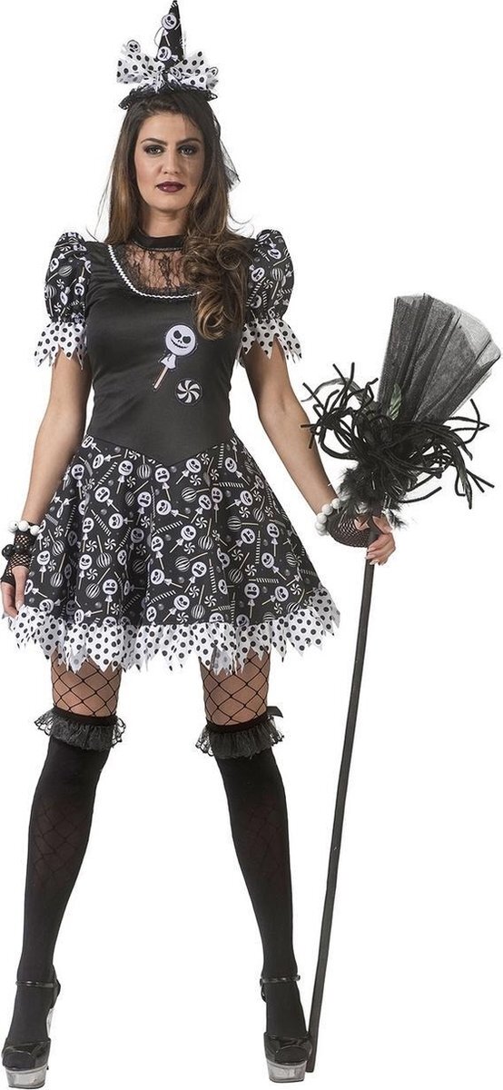 Funny Fashion Heks & Spider Lady & Voodoo & Duistere Religie Kostuum | Verleidelijke Snoep Heks Enge Lollies | Vrouw | Maat 40-42 | Halloween | Verkleedkleding