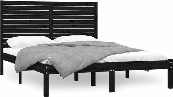 vidaXL Bedframe massief hout zwart 150x200 cm