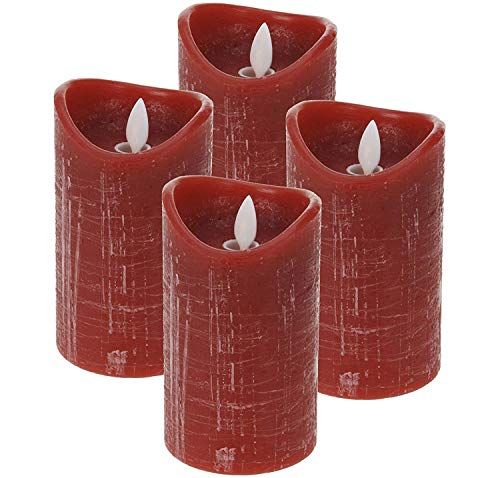 ToCi LED kaarsen set rood met 4 vlamloze echte wax kaarsen met beweegbare vlam en timer (4 kaarsen - Ø 7,5 x 10 cm)