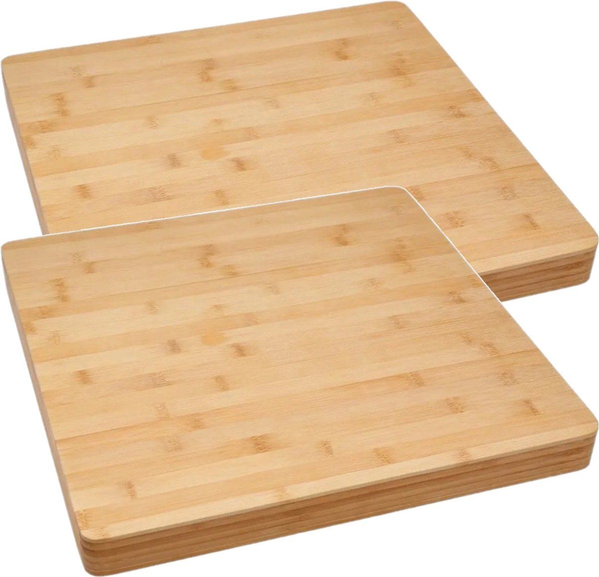 Secret de Gourmet 2x Stuks grote snijplank vierkant 37 x 3,5 cm van bamboe hout - Serveerplank - Broodplank