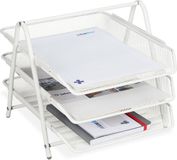 Merkloos Relaxdays brievenbak metaal, 3 vakken, kantoor, voor A4, sorteerrek voor brieven & post, HBD: 26,5x29,5x35,5 cm, wit