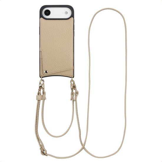Selencia Hoesje - Geschikt voor Apple iPhone 17 Air - Backcover met koord en pashouder - Beige