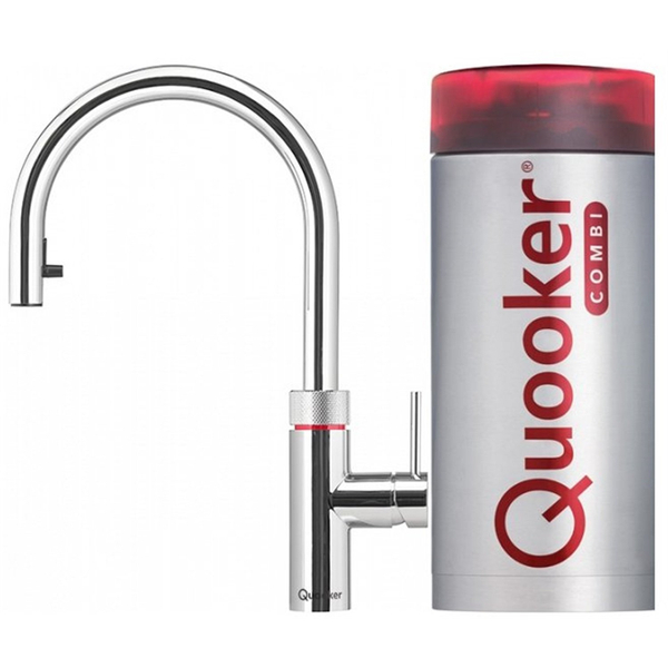 Quooker NL Flex keukenkraan koud, warm en kokend water inclusief uittrekbare uitloop met Combi reservoir chroom 22XCHR