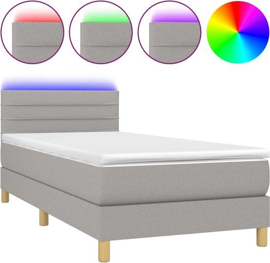 vidaXL Boxspring met matras en LED stof lichtgrijs 90x200 cm