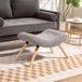Pouf/repose-pieds/tabouret de salon en tissu avec pieds en hêtre, assise rembourrée, gris