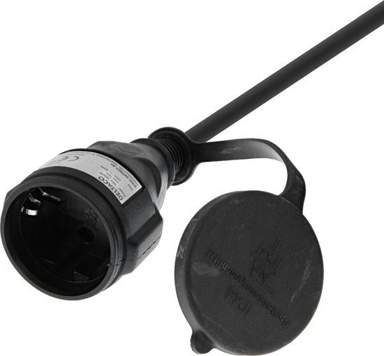 Deltaco GT-980 Verlengkabel - Buitengebruik - Verlengsnoer Geaard - IP44 - 10 meter - Zwart