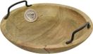 Decoris plat à servir - plat à fruits - rond - bois de manguier - 29 x 10 cm - avec poignées