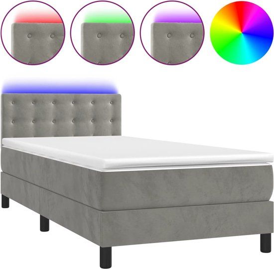 vidaXL Boxspring met matras en LED fluweel lichtgrijs 90x190 cm
