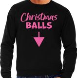 Bellatio Decorations Foute Kersttrui voor heren - Christmas balls - zwart - glitter roze - Kerstfeest XXL