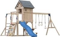 AXI Duncan Speeltoestel met Schommels, Klimrekken en Monkey Bars – Met Picknickbank - Blauwe Glijbaan - FSC 100% – Speeltoren voor de tuin / buiten