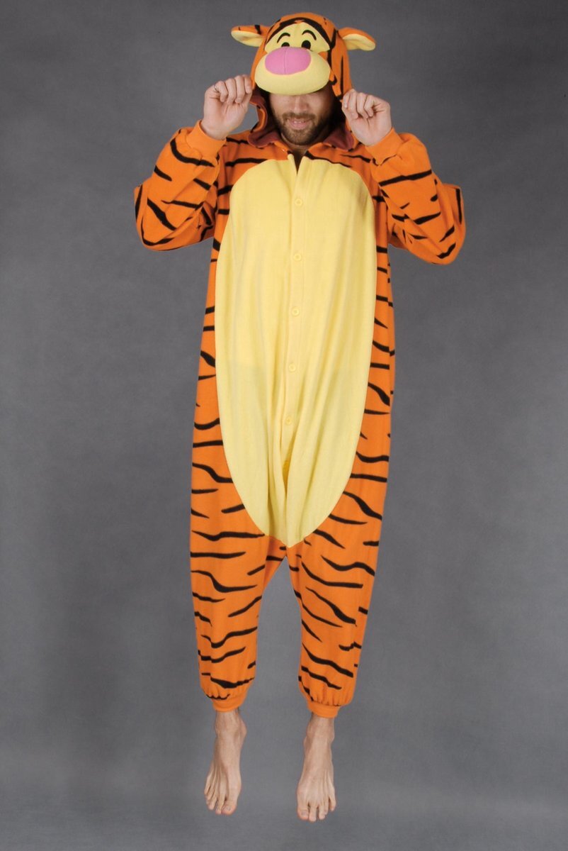 KIMU Onesie Teigetje pak kind tijger kostuum - maat 110-116 - tijgerpak oranje jumpsuit tijgertje 2.0 Winnie de Poeh
