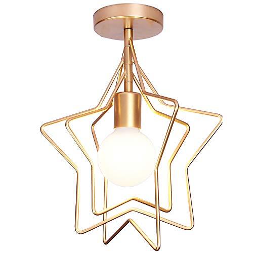 Mengjay Plafondlamp LED slaapkamer lamp plafondlamp creatieve moderne landelijke stijl ijzeren kroonluchter E27 fitting voor binnen woonkamer lamp kinderkamer eetkamer keuken hal decoratie (goud) (B)