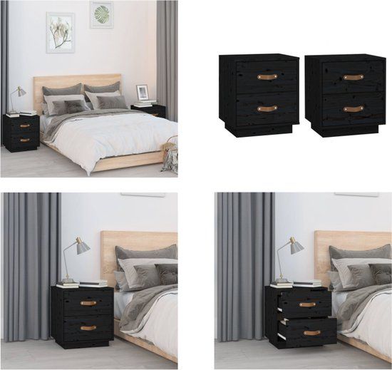 vidaXL Nachtkastjes 2 stuks 40x34x45 cm massief grenenhout zwart