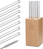 Klarstein Frezzeria Glazen rietjes 7 stuks 0,8 x 20 cm (ØxH) houten houder borstel