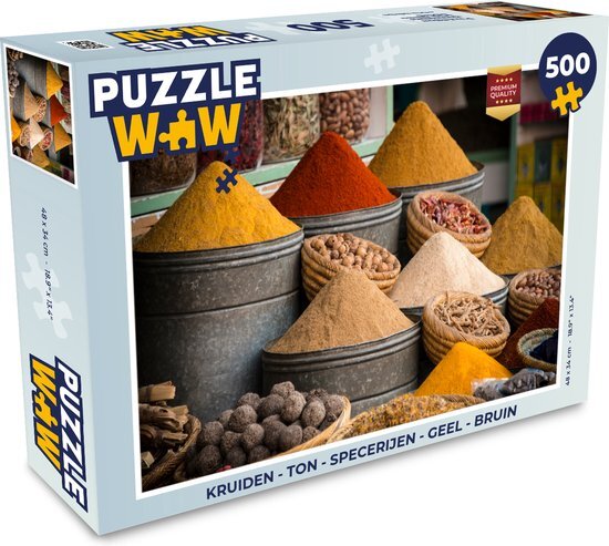 MuchoWow Puzzel Kruiden - Ton - Specerijen - Geel - Bruin - Legpuzzel - Puzzel 500 stukjes - Sinterklaas cadeautjes - Sinterklaas voor grote kinderen