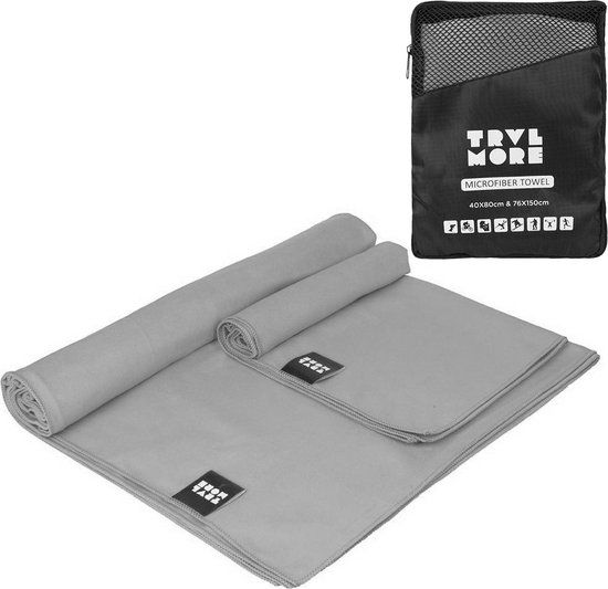 TRVLMORE Microvezel Reishanddoek Set - 2 Stuks - Grijs - Sneldrogend