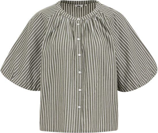 WE Fashion Dames gestreepte blouse met ballonmouwen en glittergaren