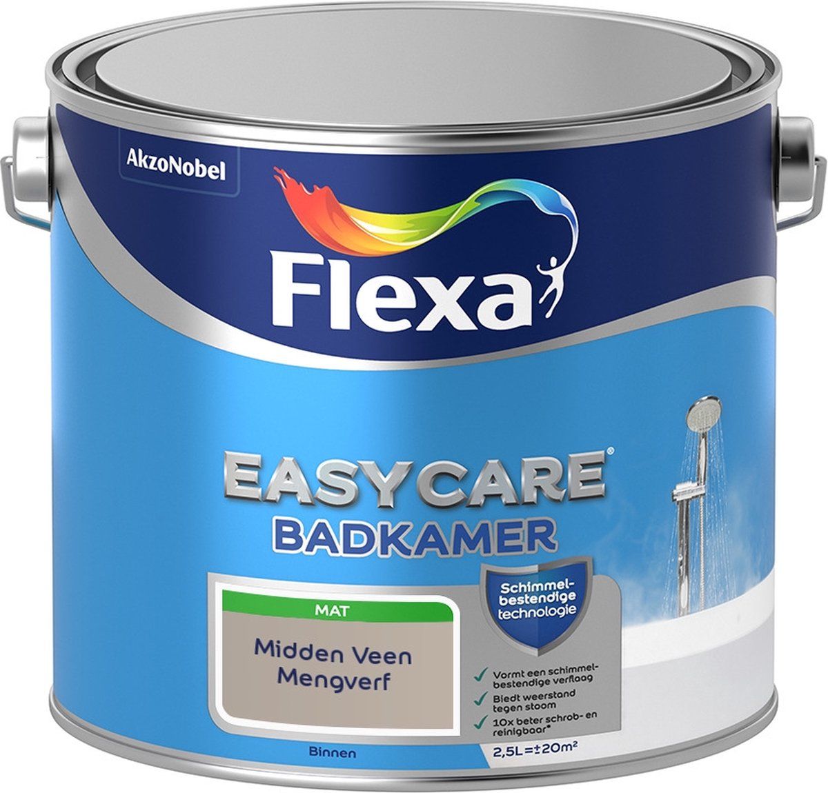FLEXA Easycare Muurverf - Badkamer - Mat - Midden Veen - 2,5 liter