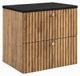 3xE living Meuble de salle de bain Suspendu sous lavabo 60 cm, 2 tiroirs, Chêne Craft Or + Plateau Noir, poignées Argentées, 60 x 44,4 x 58,6 cm