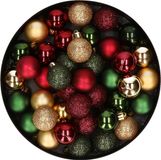 Decoris Kaemingk B.V. Kleine kerstballen - 42x st - donkergroen, donkerrood, goud - D3 cm - kerstversiering