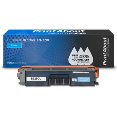 PrintAbout Huismerk Brother TN-328C Toner Cyaan - Compatibel - 6500 pagina's