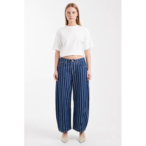 TOPSHOP low waist barrel gestreepte jeans - donkerblauw