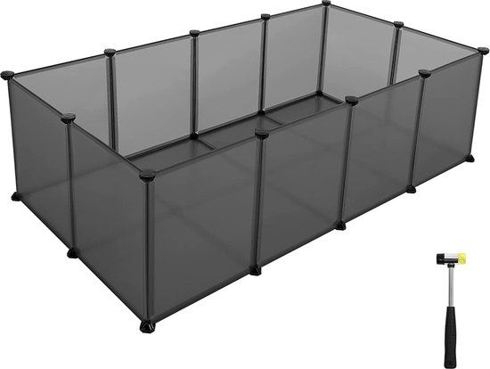 Hoppa! Huisdier ren /speelbox met bodem, 20 panelen, DIY behuizing, hek, kooi voor kleine dieren, cavia's, hamsters, konijntjes, huisdier ren, grijs