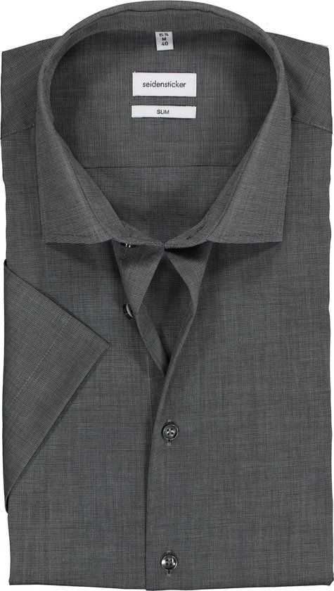 Seidensticker slim fit overhemd korte mouw grijs fil a fil - Maat 39