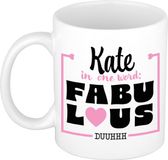 Bellatio Decorations Naam mok Kate - wit - Fabulous - keramiek - 300 ml - cadeau collega beker - cadeau