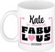 Bellatio Decorations Naam mok Kate - wit - Fabulous - keramiek - 300 ml - cadeau collega beker - cadeau