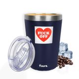 Fisura - Thermosbeker to go in blauw met tekst "F*off". Isolerende roestvrijstalen koffiebeker van 310 ml voor onderweg. BPA-vrij thermobeker voor auto. Origineel cadeau