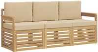 vidaXL - Bank loungeset - Massief acacia hout - Wit en beige - 4 zitplekken